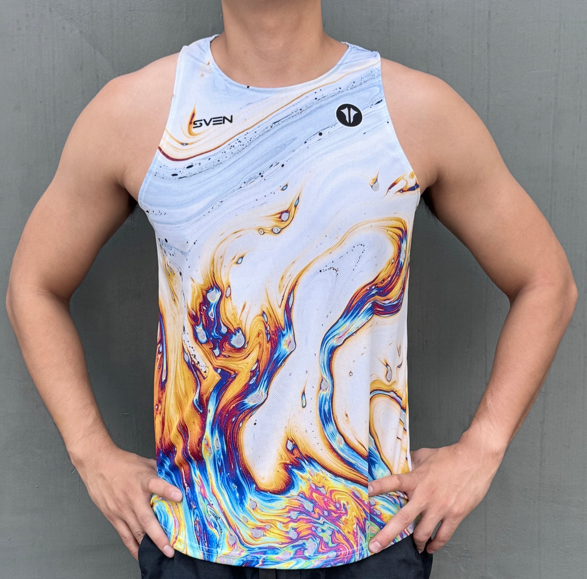 Sven Activewear white running singlet on model front