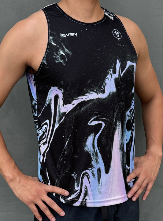 Sven Activewear black running singlet on model front
